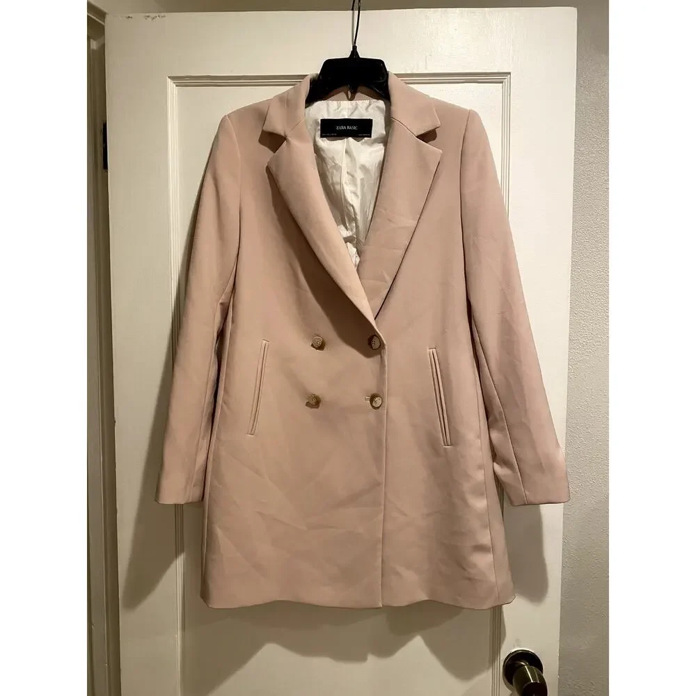 Minimalist Zara Blush Pink Double-Breasted Blazer Small 90s Workwear - Picture 1 of 5